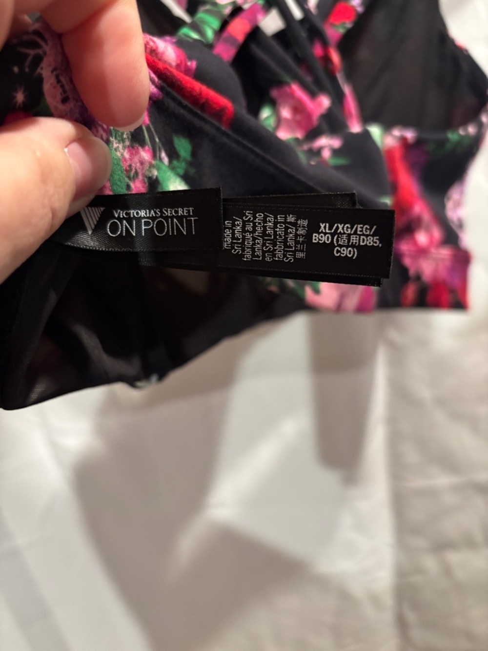 Victoria's Secret Black Floral Sports Bra with Pink & Green Accents